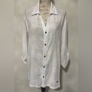 🍂 Blanco Relaxed White long Sleeve Shirt with side button